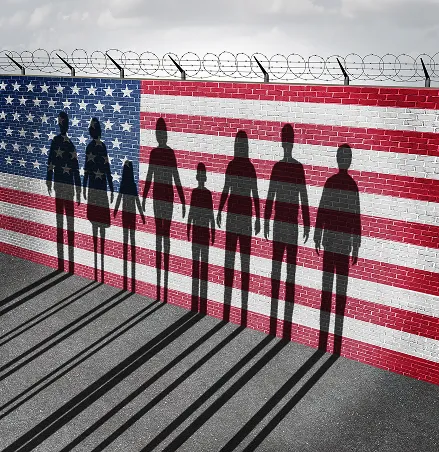 US Flag with family shadows